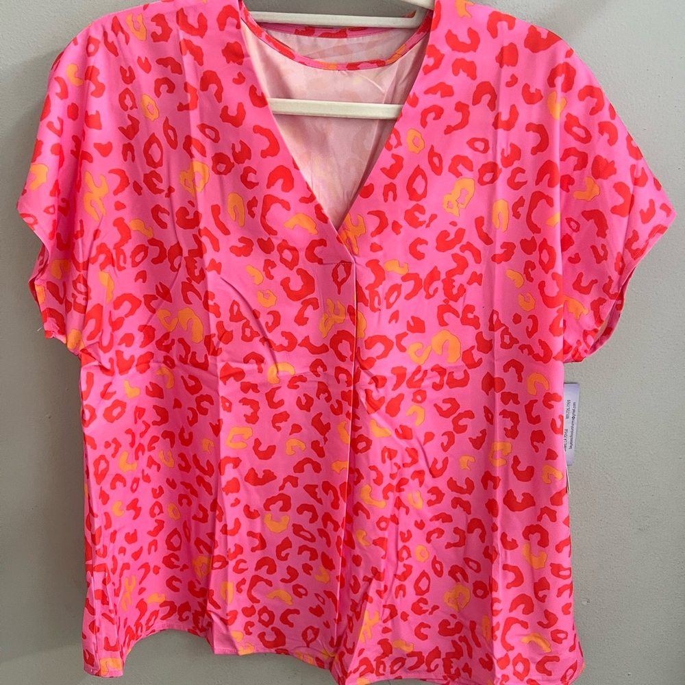 Umgee Pink and Yellow Leopard Print Blouse